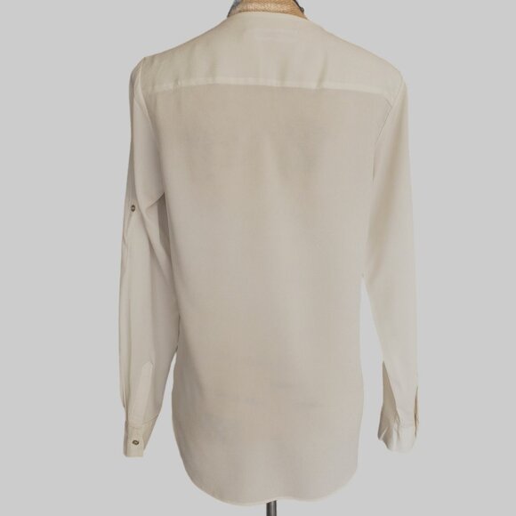 Calvin Klein Womens Blouse M Ivory Drape Front Lng Slv Elegant Hi Low Business - Picture 2 of 8